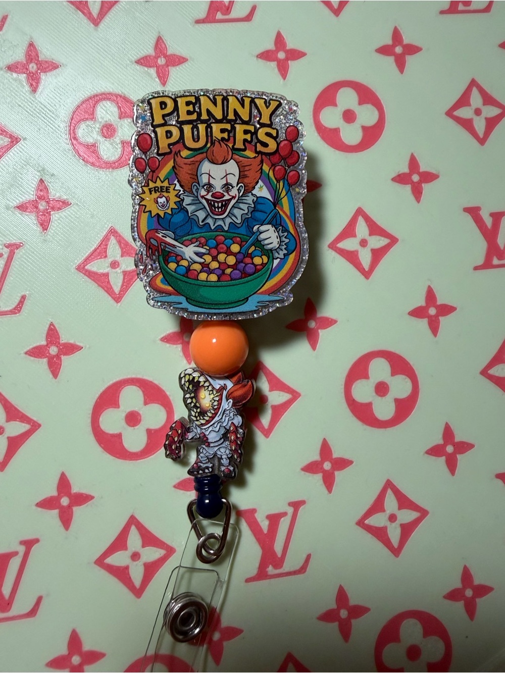 Pennywise beaded retractable badge reel